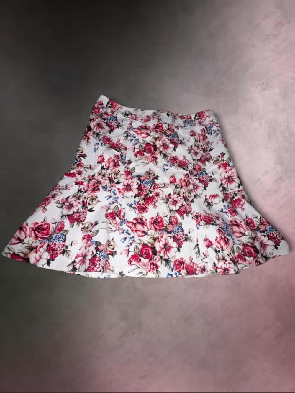 White House Black Market White Skater Skirt with Pink Floral Print